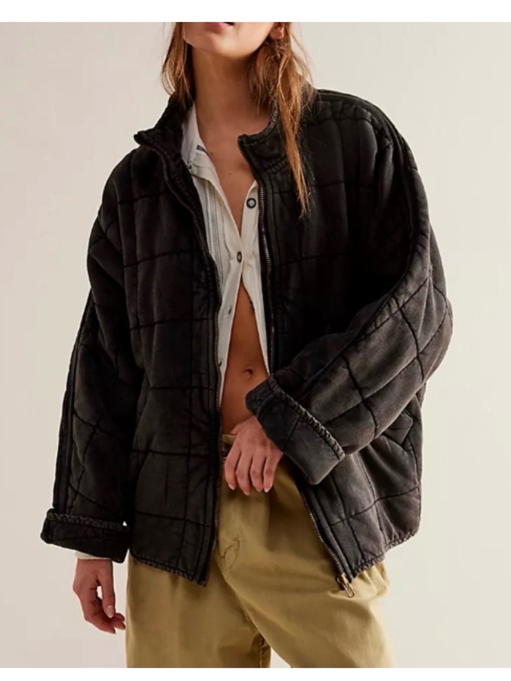 Free People knit quilted Dolman Jacket - Women's Jacket in Charcoal Black